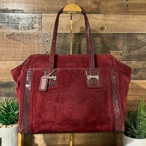 Coach Suede Tote Bag WINE Berry Snakeskin